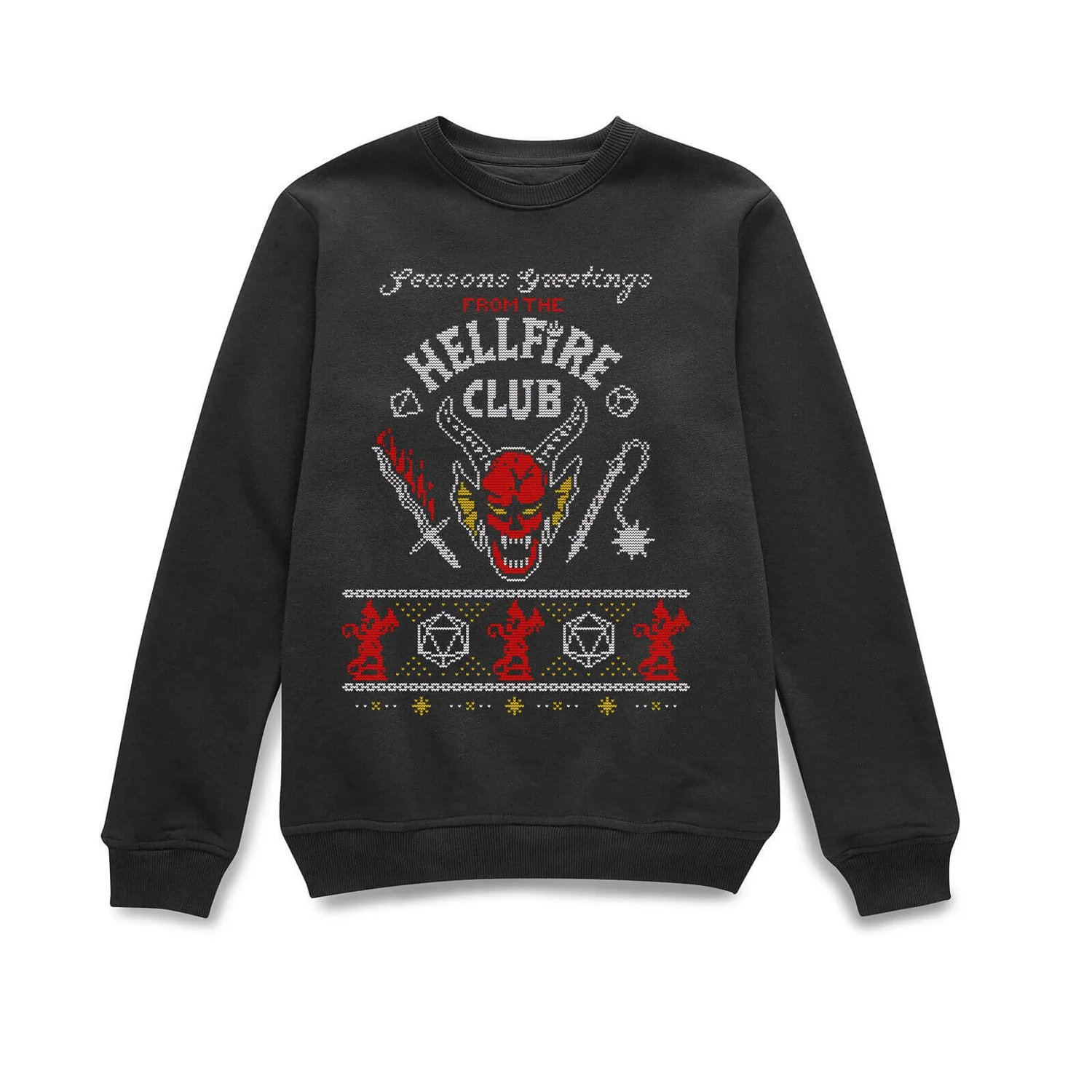 Stranger Things Hellfire Club Christmas Weihnachtspullover – Schwarz