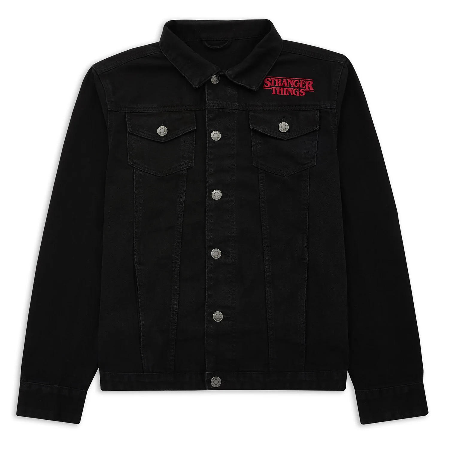 Stranger Things x Alex Hovey Vecna Illustration Embroidered Denim Jacket - Black