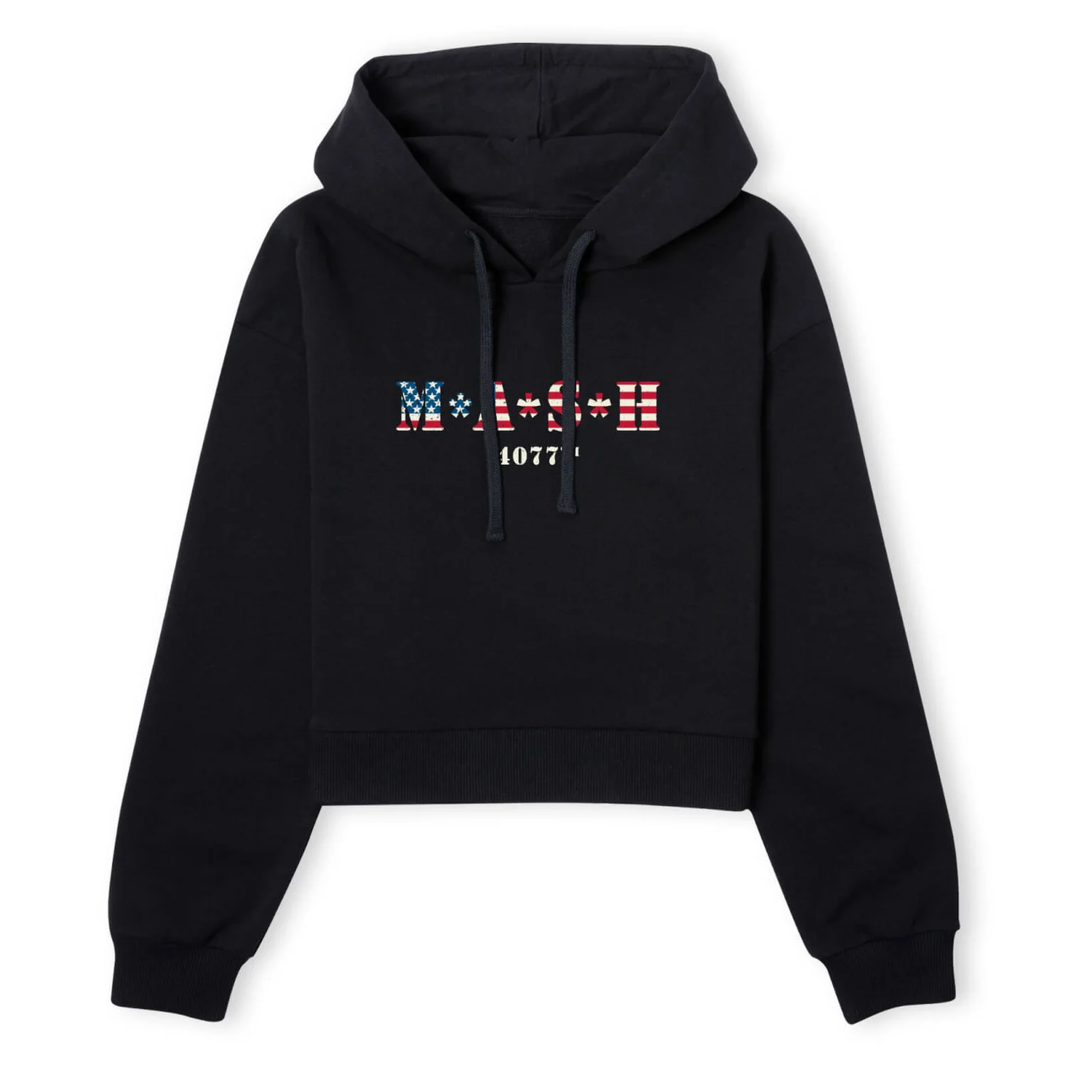 M*A*S*H US Flag Logo Women's Cropped Hoodie - Black