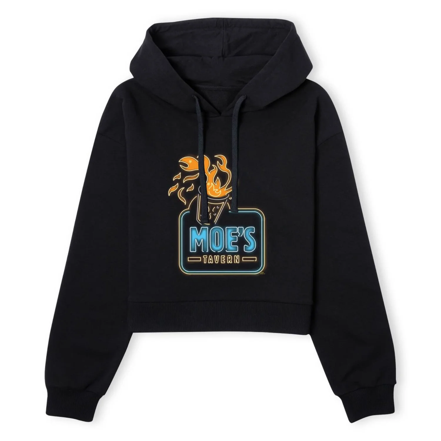 The Simpsons Moe's Tavern Neon Sign Women's Cropped Hoodie - Black