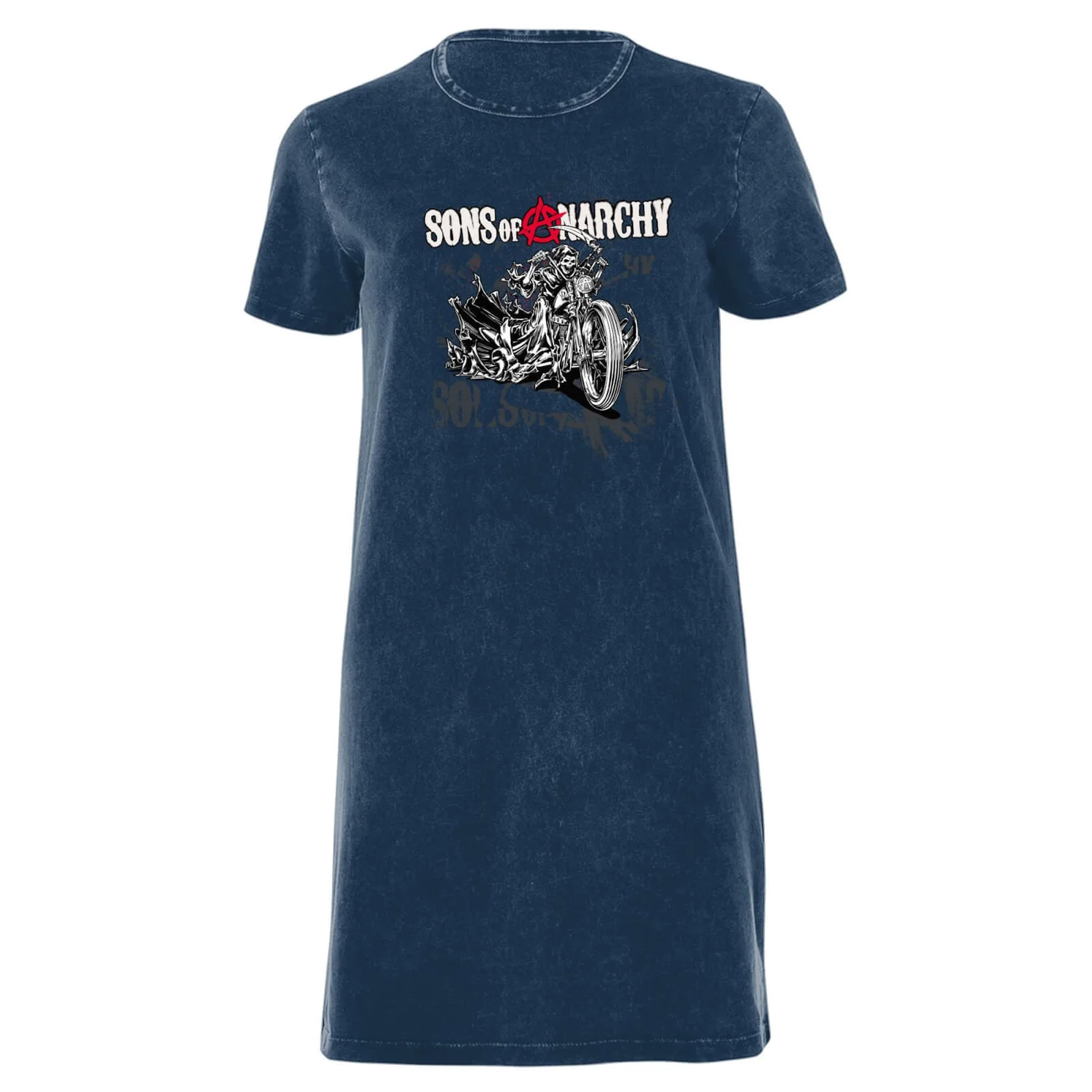 Sons of Anarchy Motorbike Reaper Women's T-Shirt Dress - Navy Acid Wash