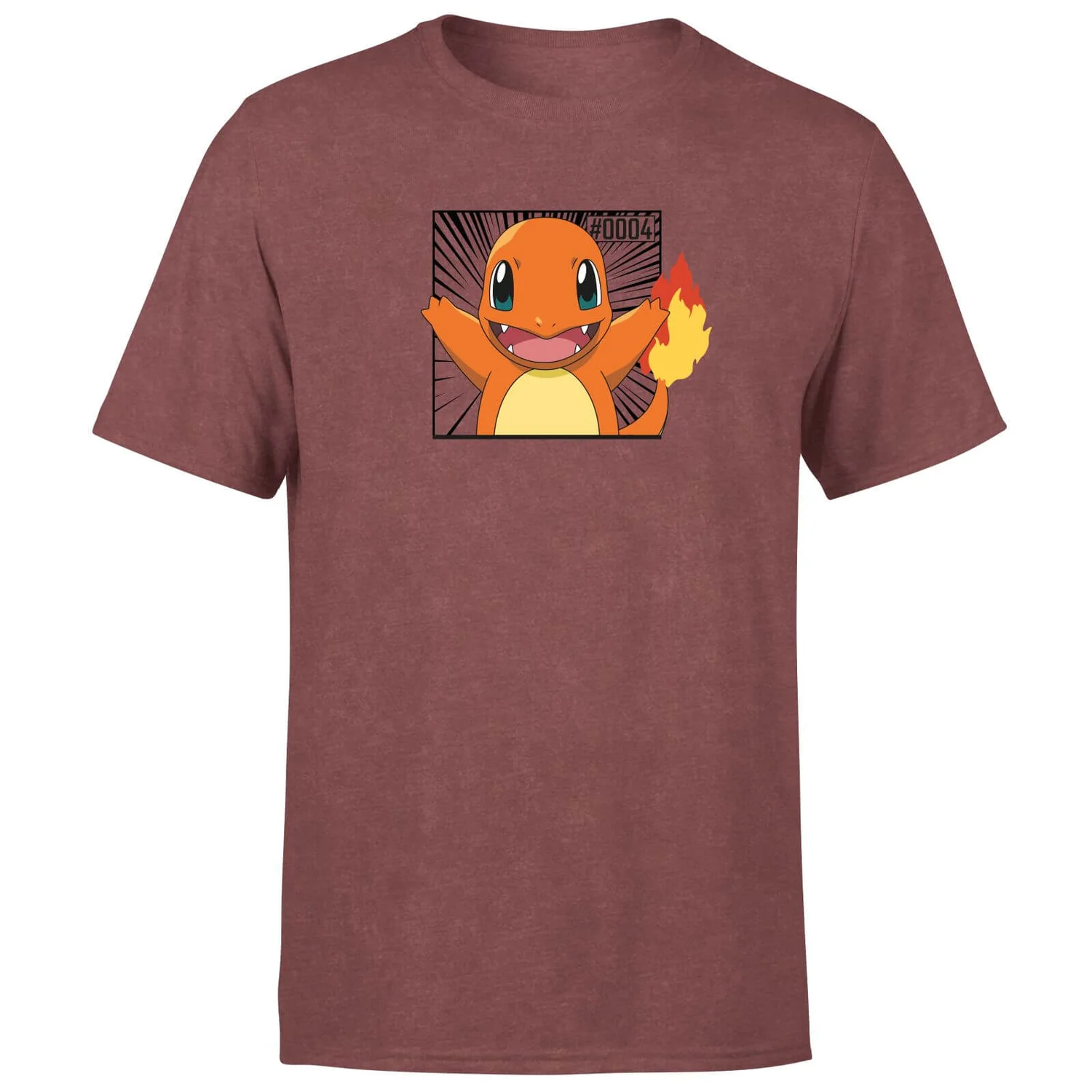 Pokémon Pokédex Charmander #0004 Men's T-Shirt - Burgundy Acid Wash