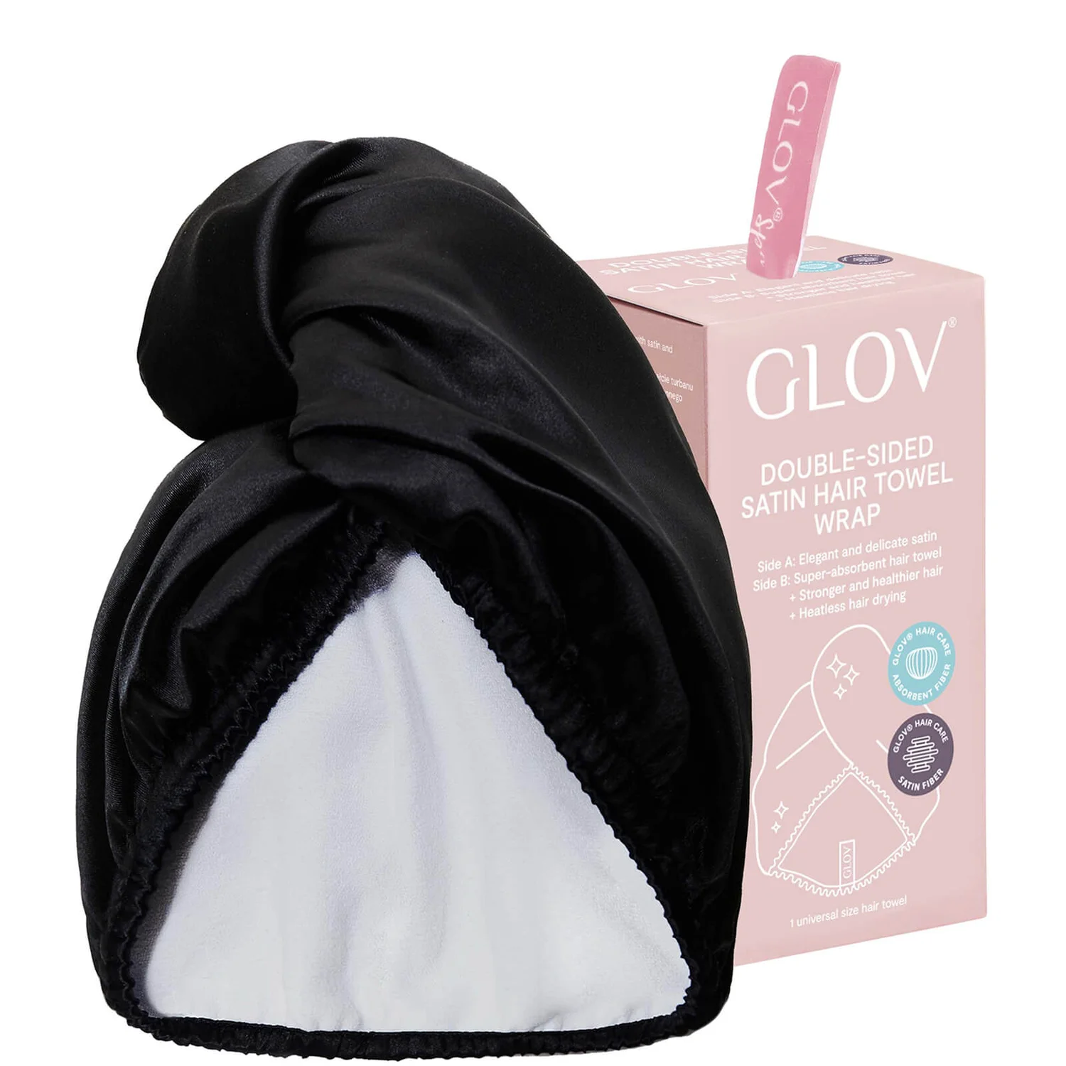 GLOV® Double-Sided Satin Premium Hair Wrap Towel - Satin Black