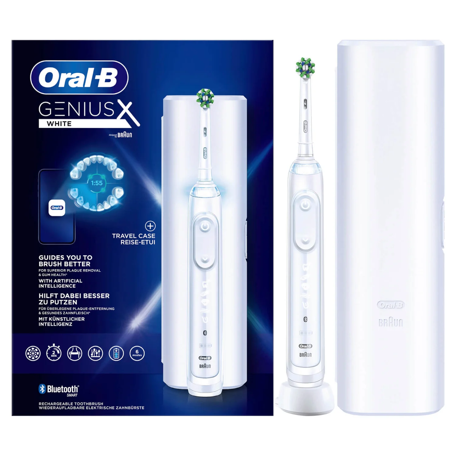 Oral-B Genius X Elektrische Zahnbürste, Reiseetui, White