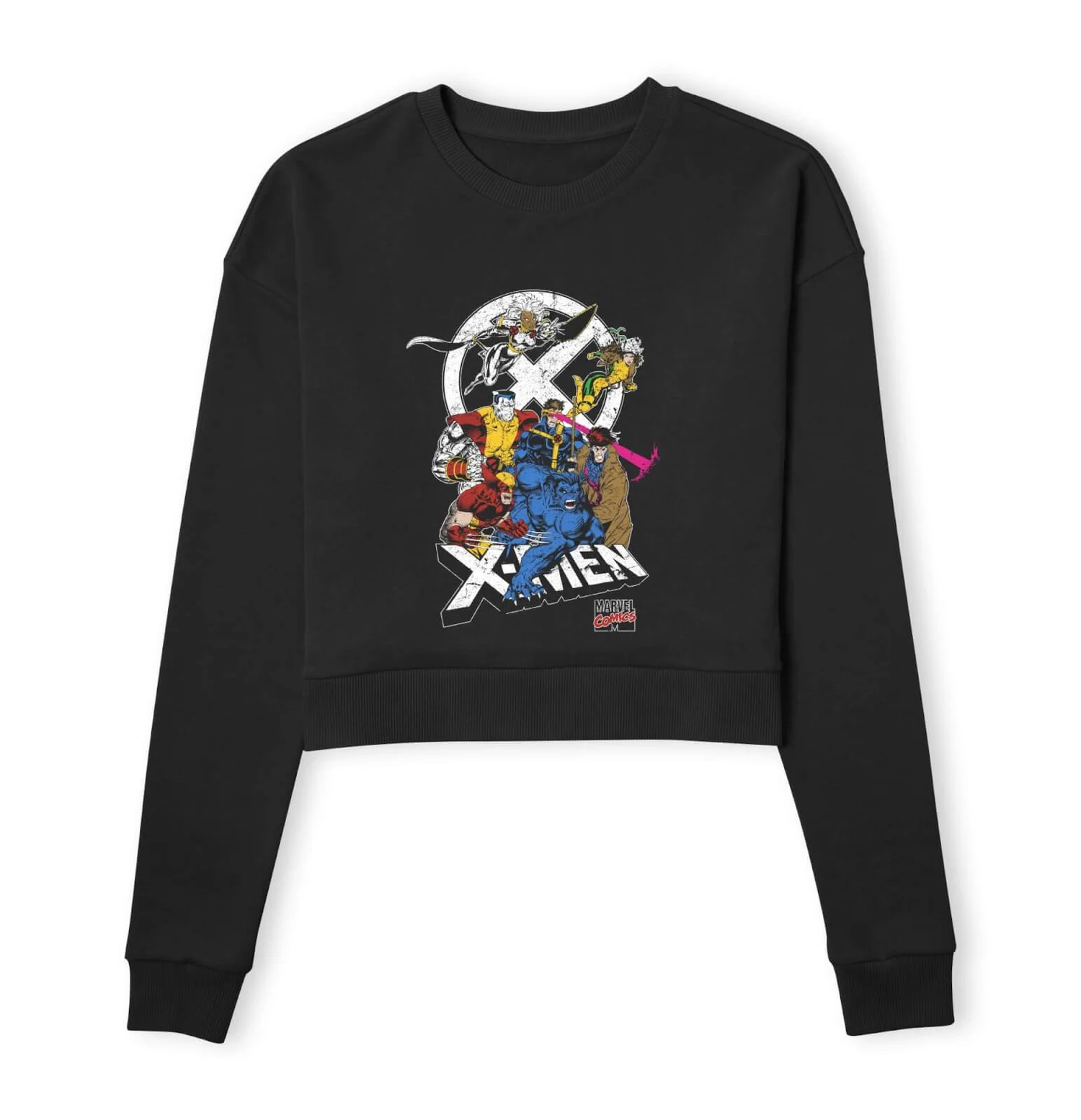 X-Men Super Team Women's Cropped Sweatshirt - Black