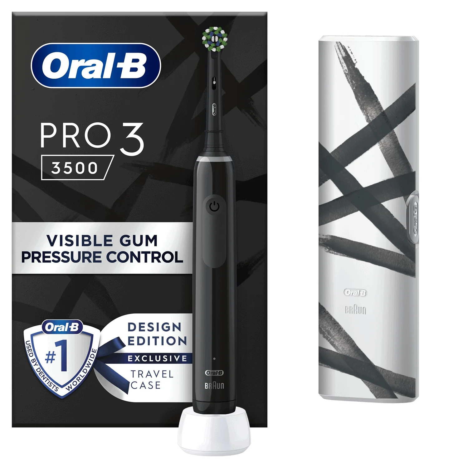 Oral B Pro 3500 Electric Toothbrush Black Striking with Travel Case
