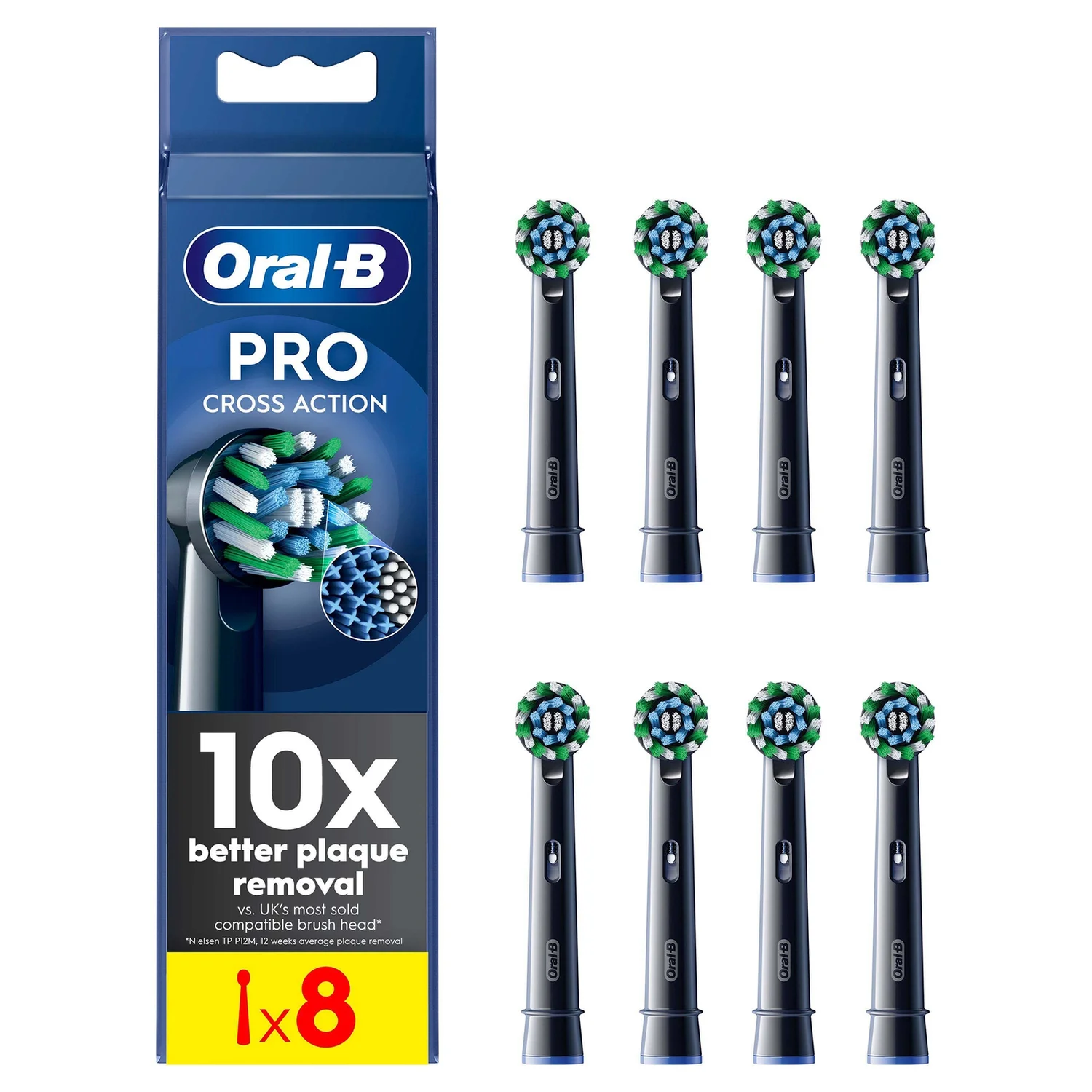 Oral B CrossAction Black Toothbrush Head - Pack of 8 Counts