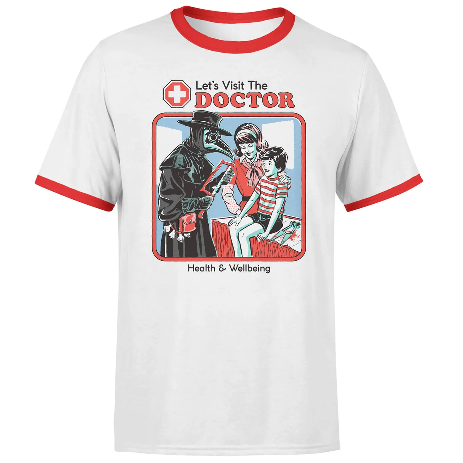 Steven Rhodes Let's Visit The Doctor Unisex Ringer T-Shirt - White/Red