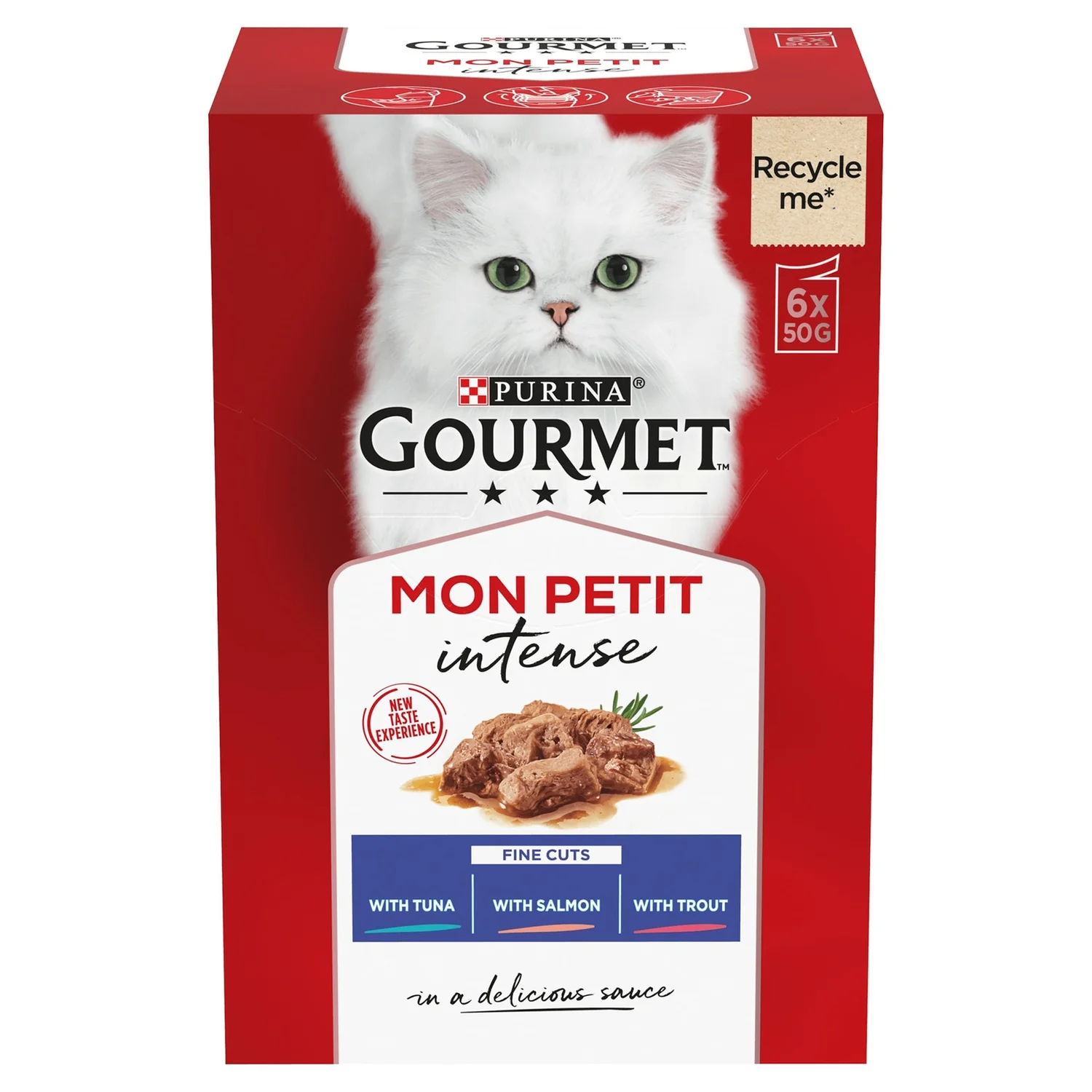 GOURMET Mon Petit Intense Fish Variety with Tuna, Salmon & Trout Adult Wet Cat Food 6x50g