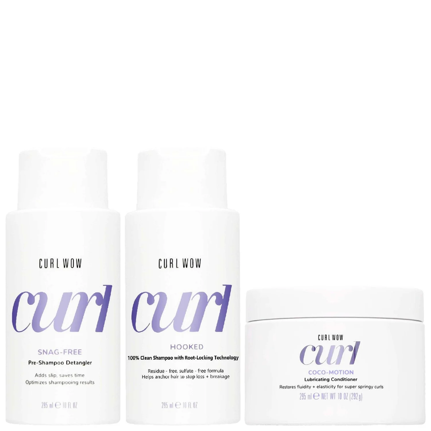 Color Wow Trio: Snag-Free Pre-Shampoo Detangler 295ml, Hooked Shampoo 295ml & Coco-Motion Lubricating Conditioner 295ml