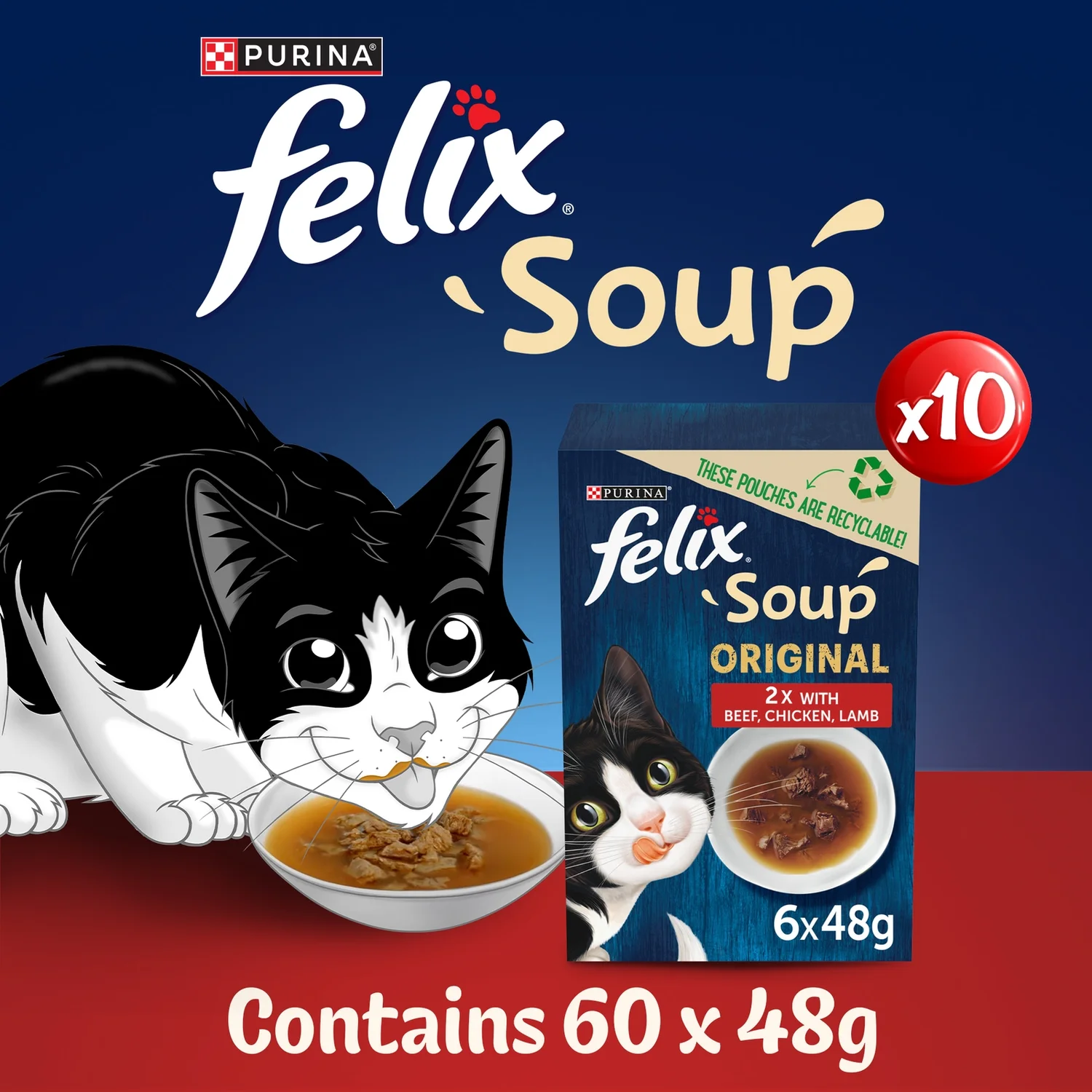 Felix Soup Farm Selection with Chicken, Beef & Lamb Adult Wet Cat Food 60x48g