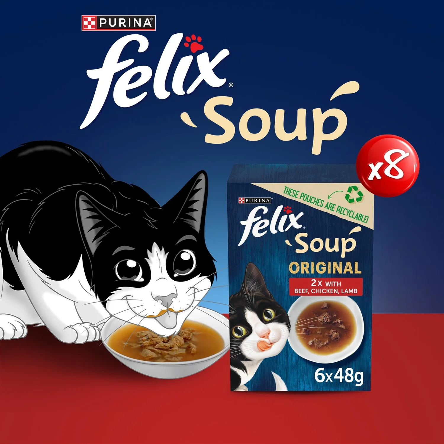 Felix Soup Farm Selection with Chicken, Beef & Lamb Adult Wet Cat Food 60x48g
