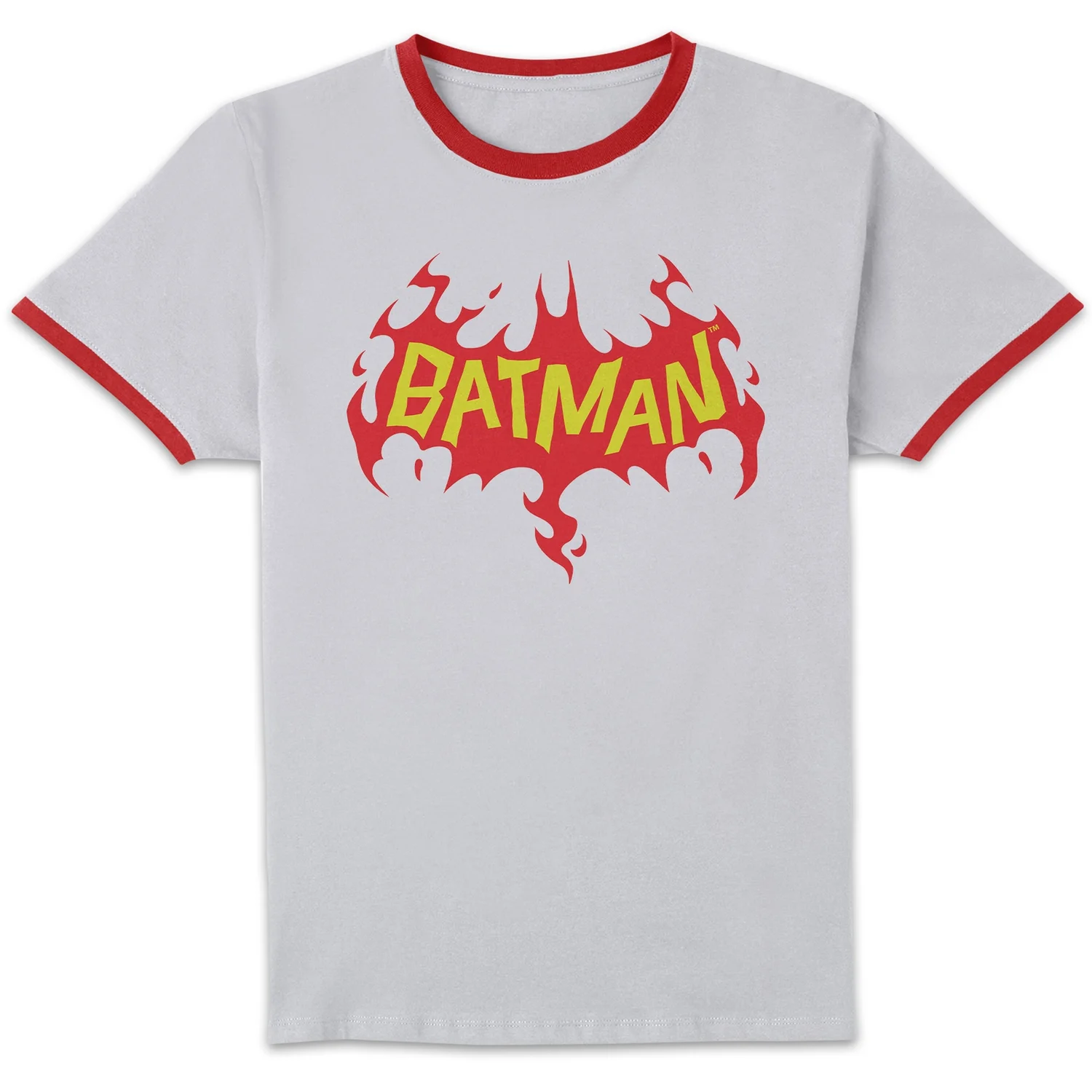 DC Comics Batman Flame Unisex Ringer T-Shirt - White/Red