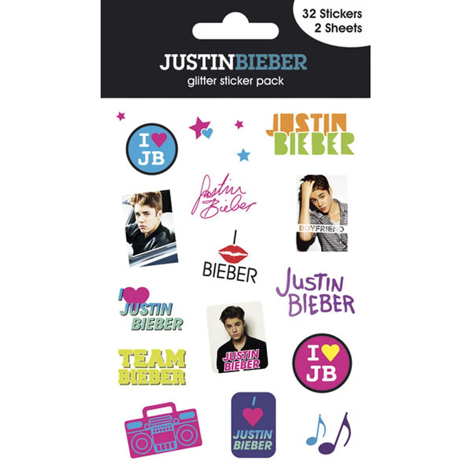 Justin Bieber I Love (Glitter) - Glitter Sticker Pack