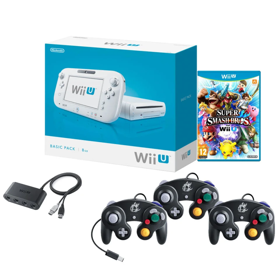 Nintendo Wii Basic With Super Smash Bros + 3 Gamecube Controllers