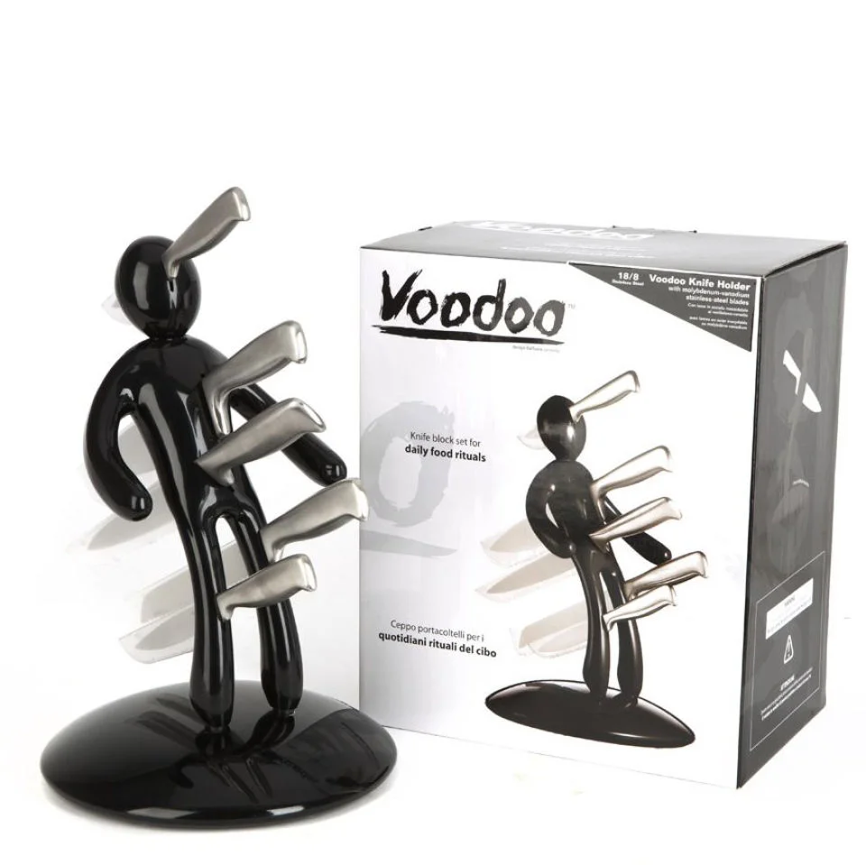 Black Voodoo Knife Block with 5 Knives by Raffaele Iannello