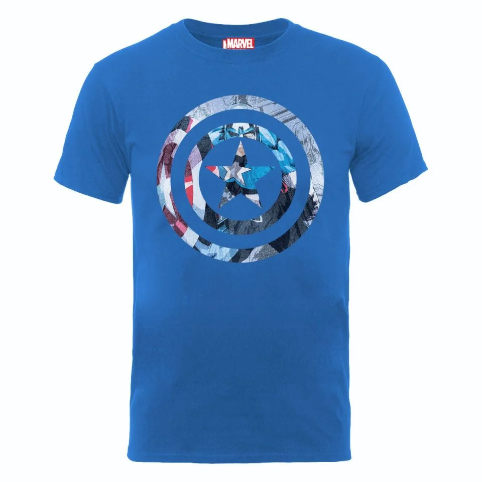 Marvel Avengers Assemble Captain America Montage Symbol Men's T-Shirt - Blue
