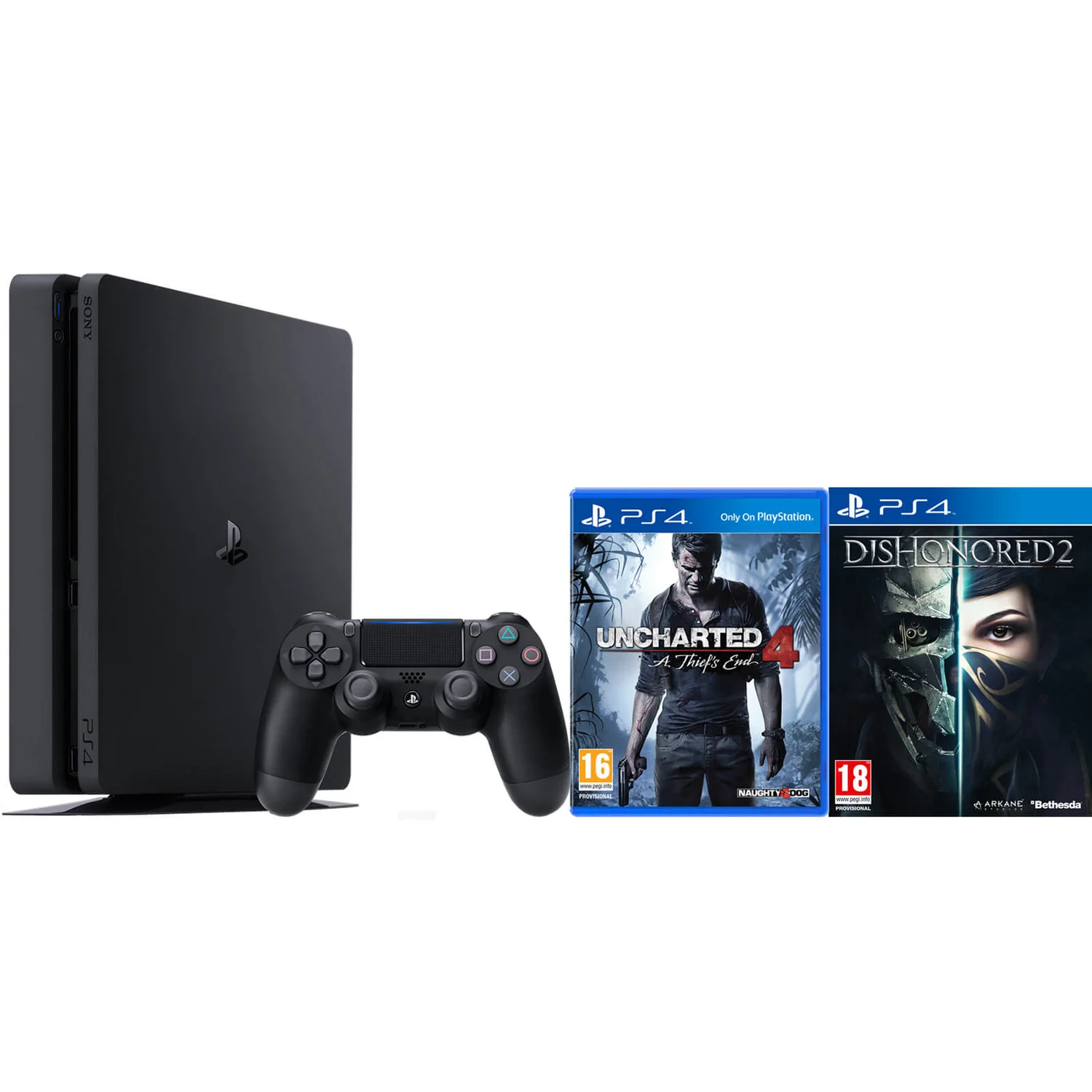 PlayStation 4 Slim 500GB with Uncharted 4 and Dishonored 2