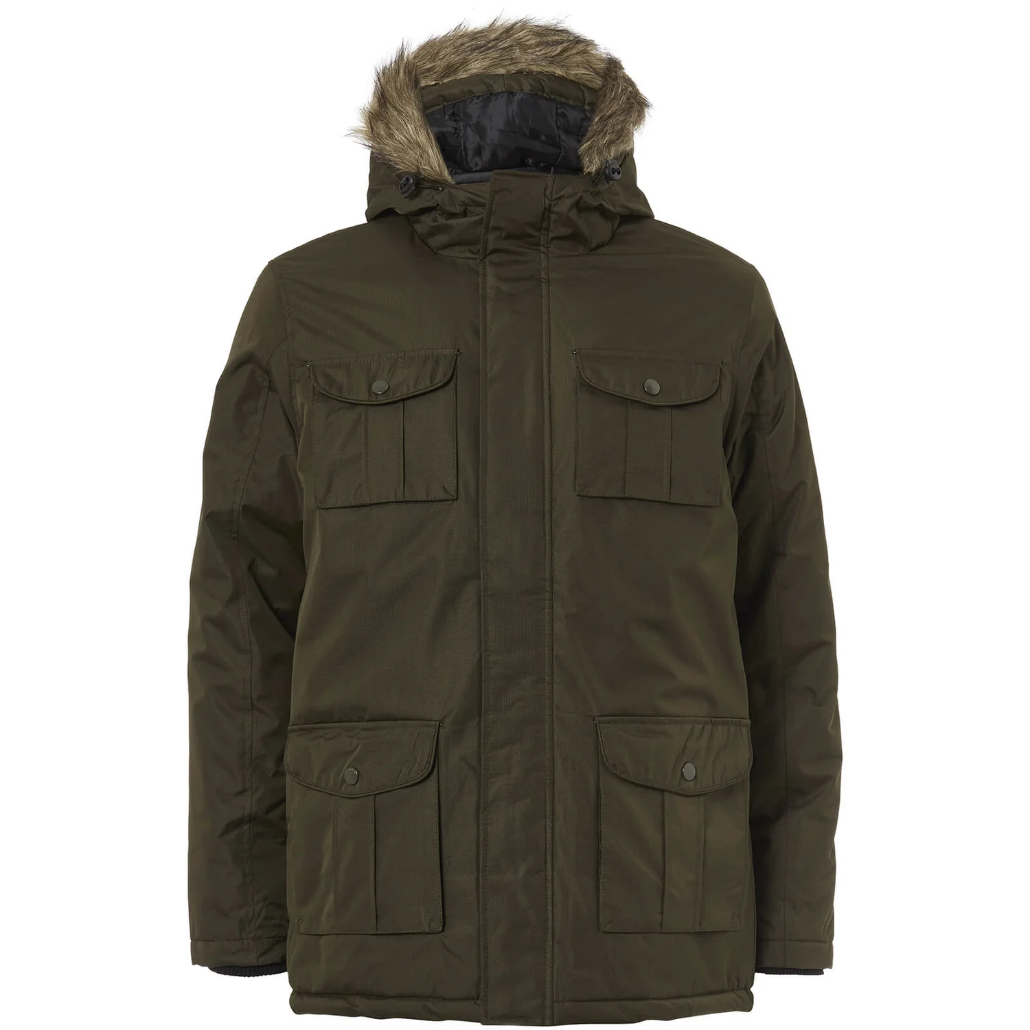 Brave Soul Men's Canadian Fur Trim Parka Jacket - Khaki