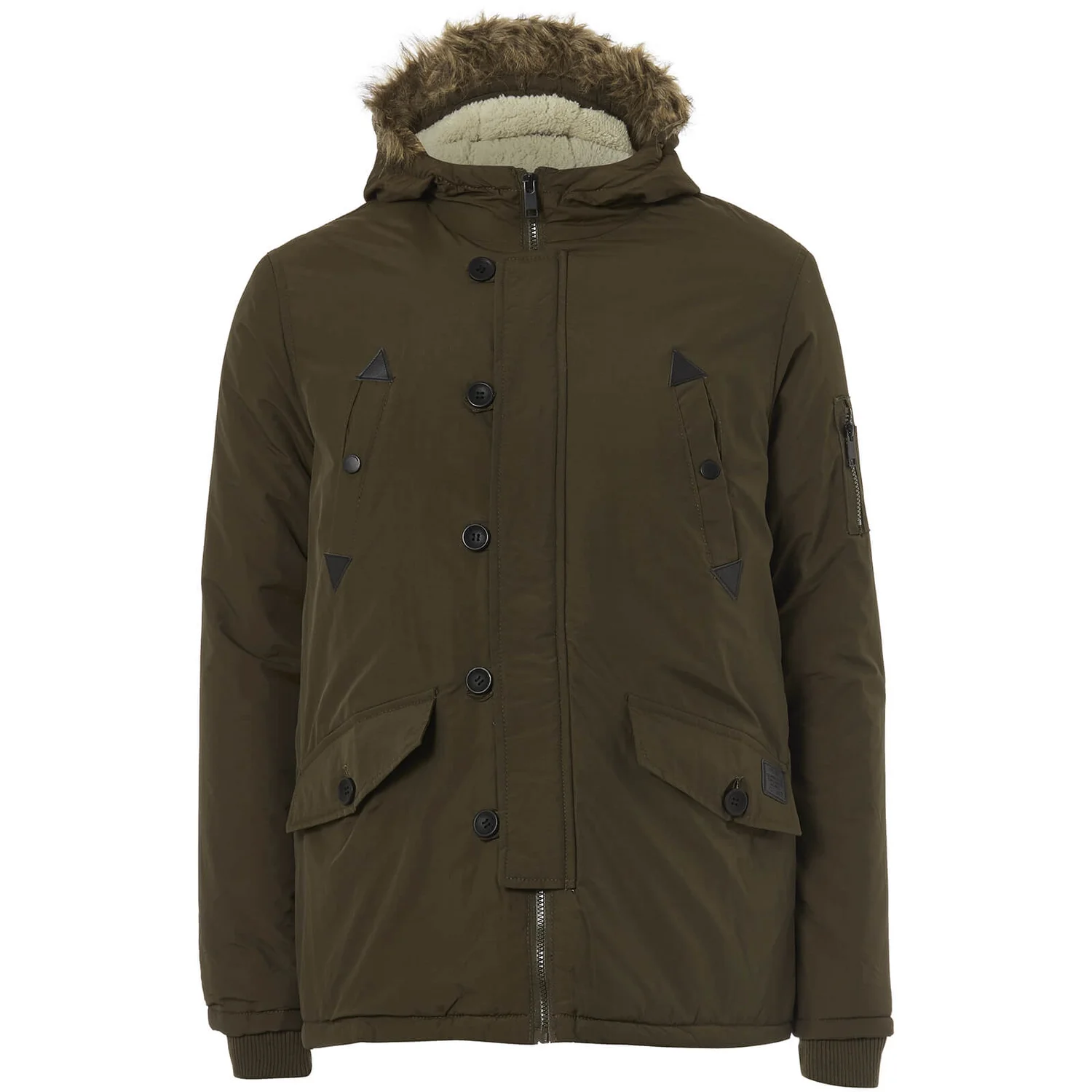 Brave Soul Men's Noel Fur Trim Parka Jacket - Khaki