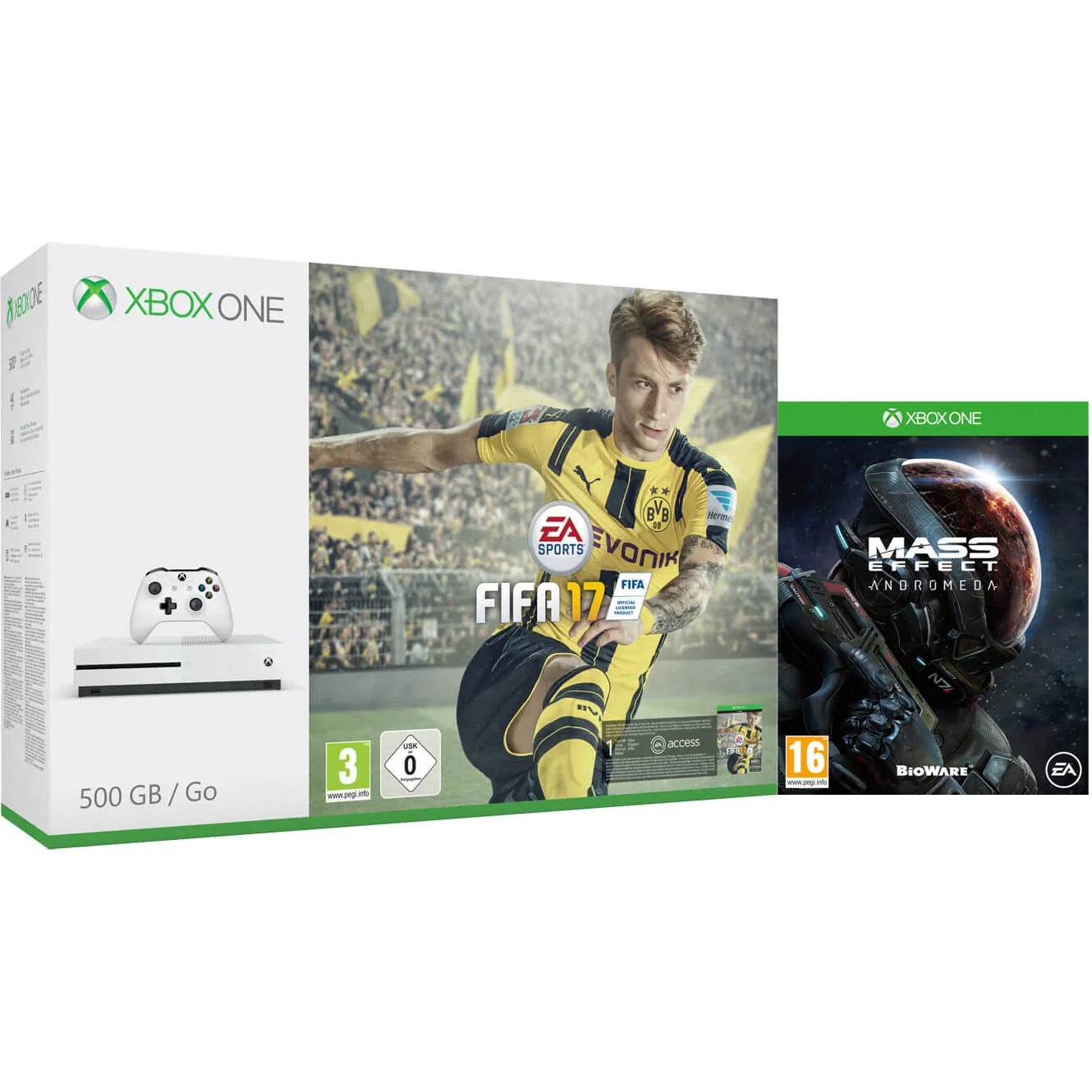 Xbox One S 500GB Console - Includes FIFA 17 & Mass Effect Andromeda