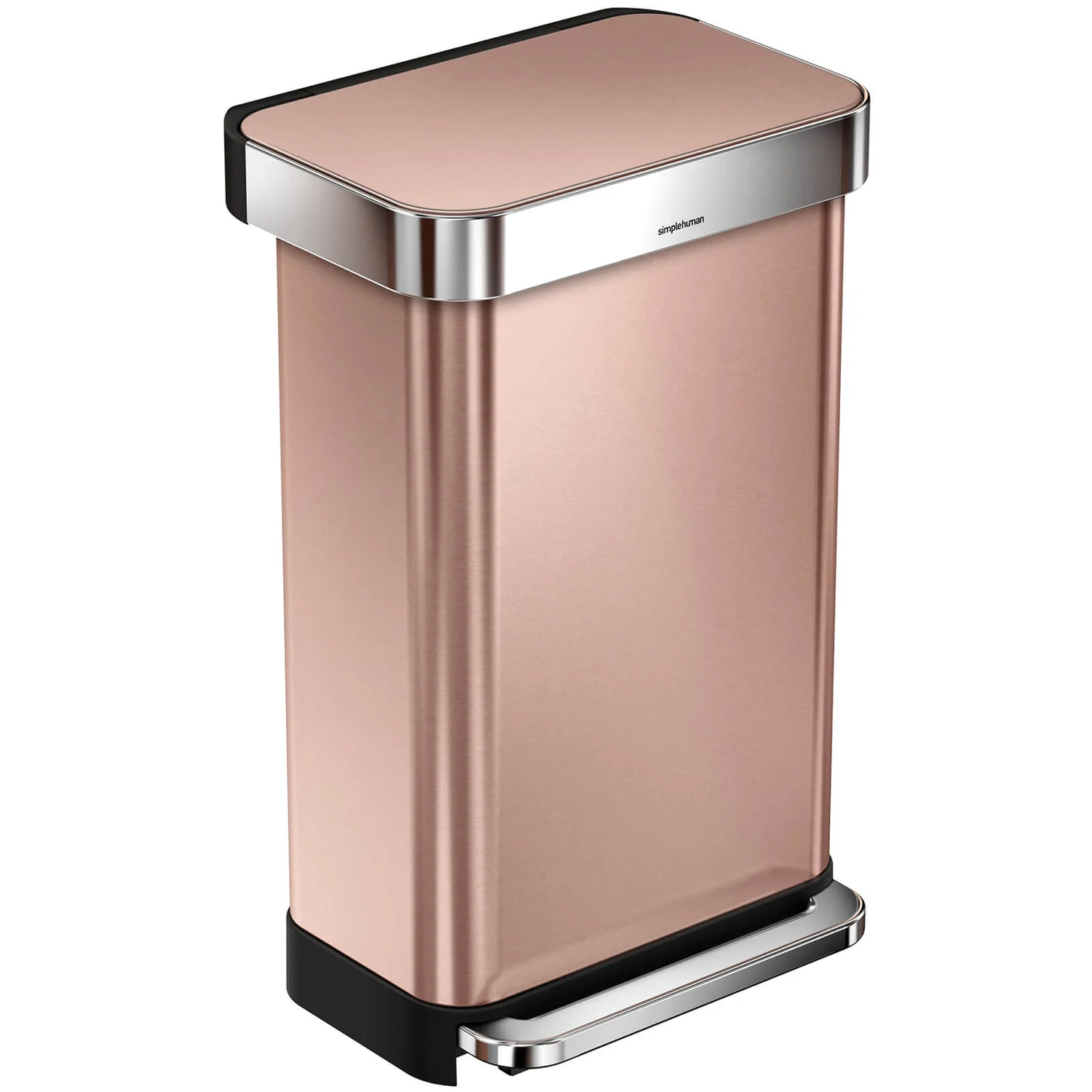 simplehuman Rectangular Pedal Bin with Liner Pocket - Rose Gold 45L