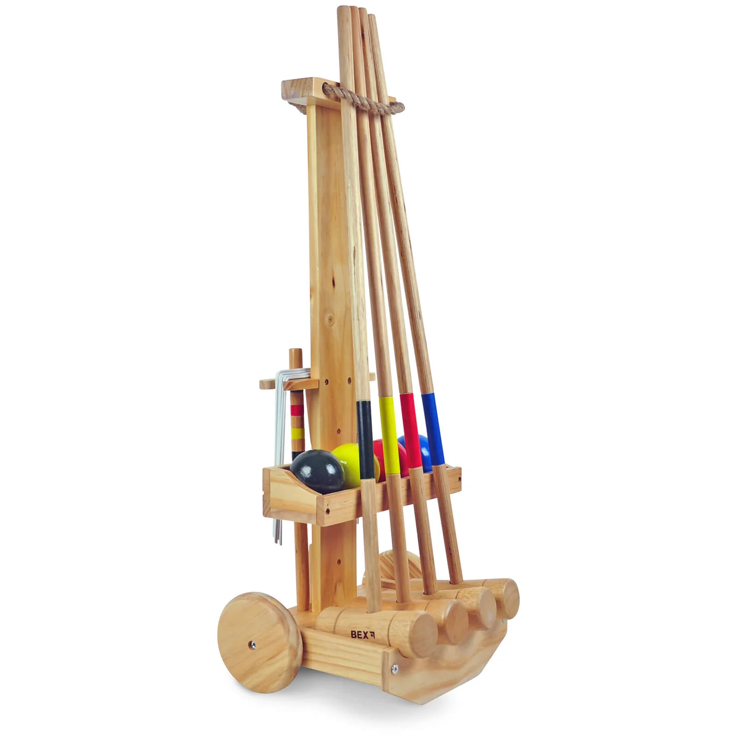 BEX 4 Mallet Original Croquet Set with Wooden Storage Trolley