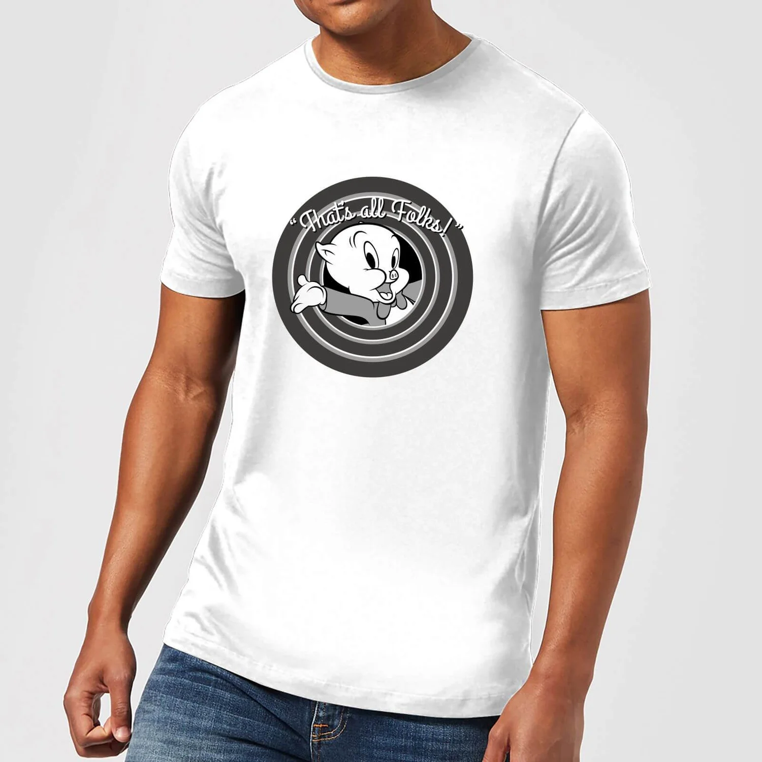 Looney Tunes That's All Folks Porky Pig Men's T-Shirt - White