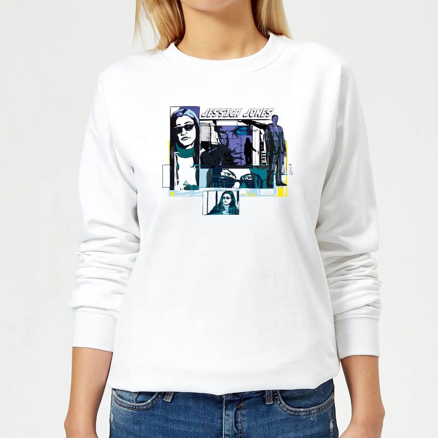 Marvel Knights Jessica Jones Comic Panels Women's Sweatshirt - White