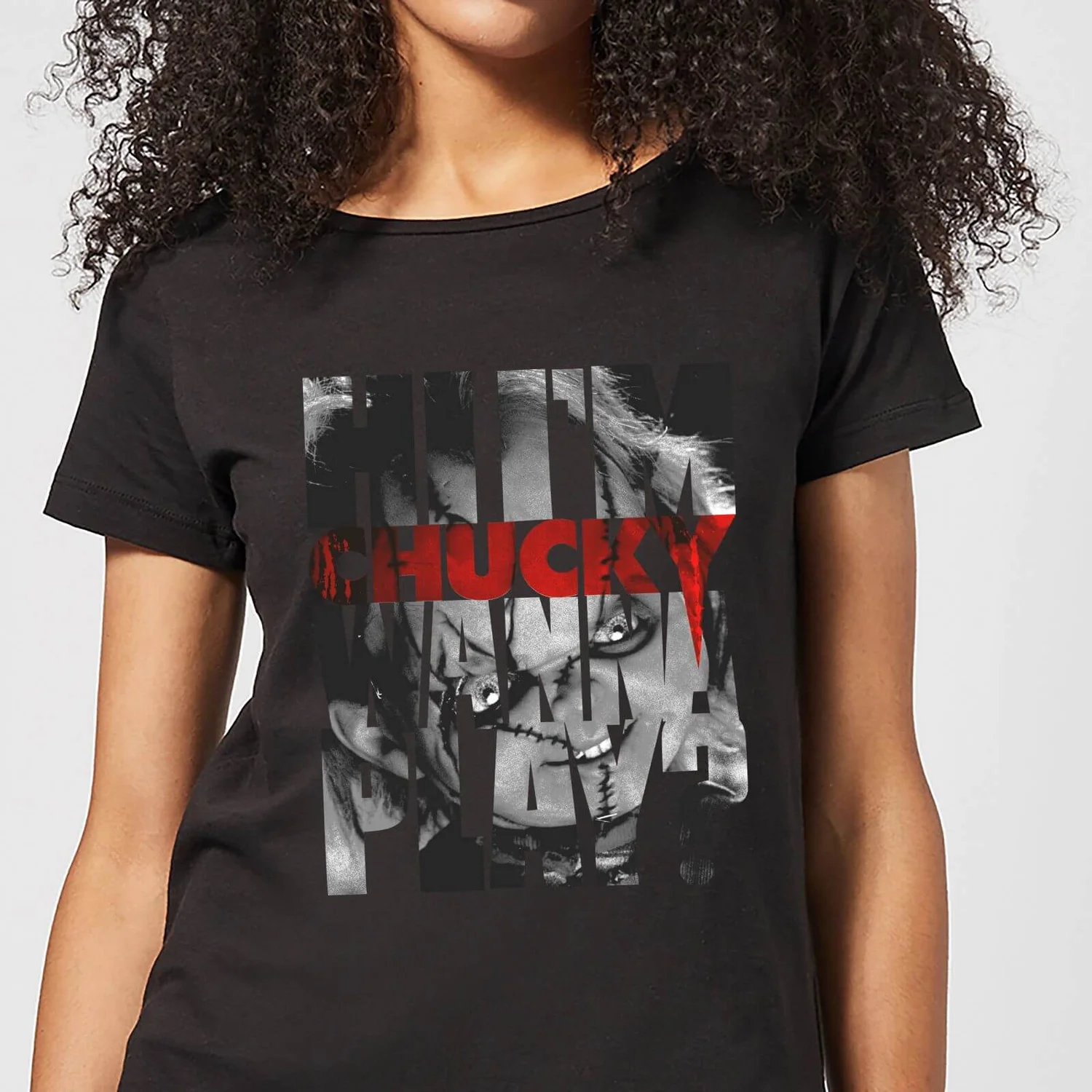 Chucky Typographic Women's T-Shirt - Black - L