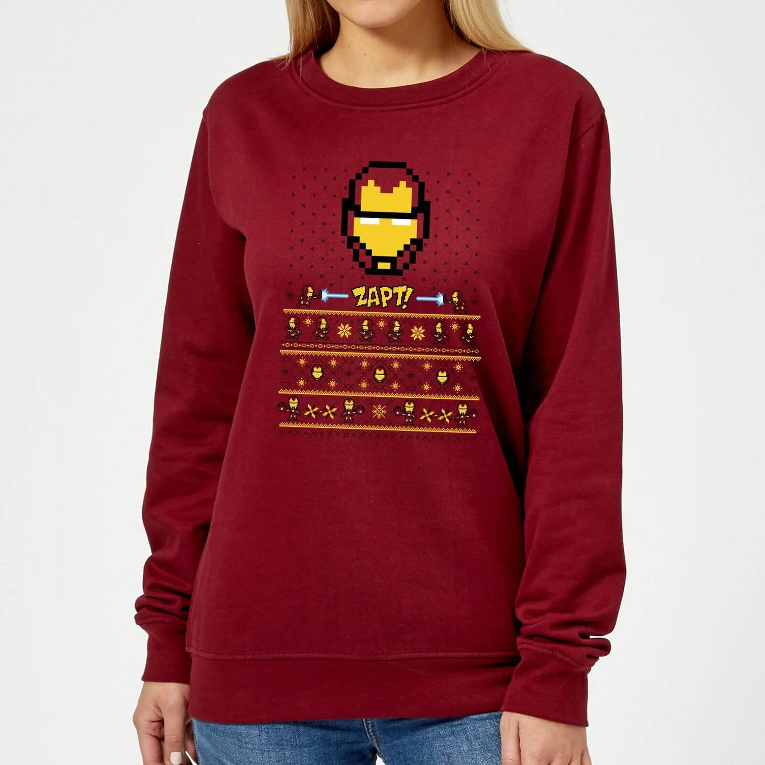 Marvel Avengers Iron Man Pixel Art Women's Christmas Jumper - Burgundy