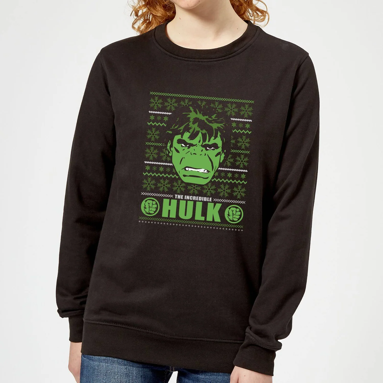 Marvel Hulk Face Women's Christmas Jumper - Black