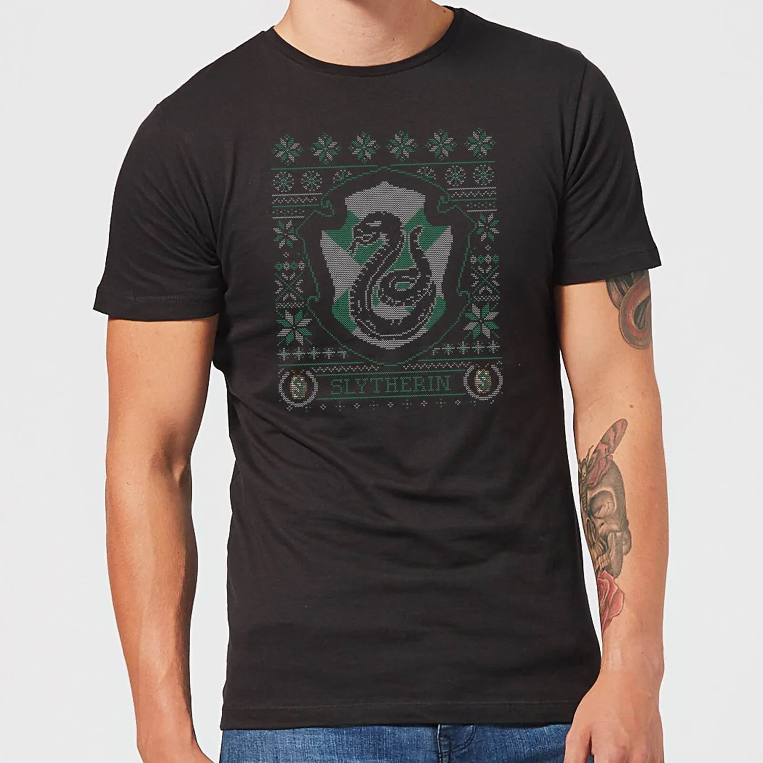Harry Potter Slytherin Crest Men's Christmas T-Shirt - Black - S