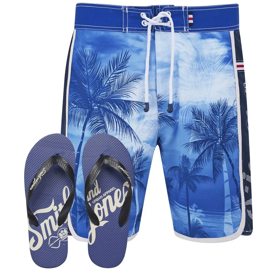 Smith & Jones Men's Kokomo Board Shorts with Free Flip Flops - Le Mans Blue