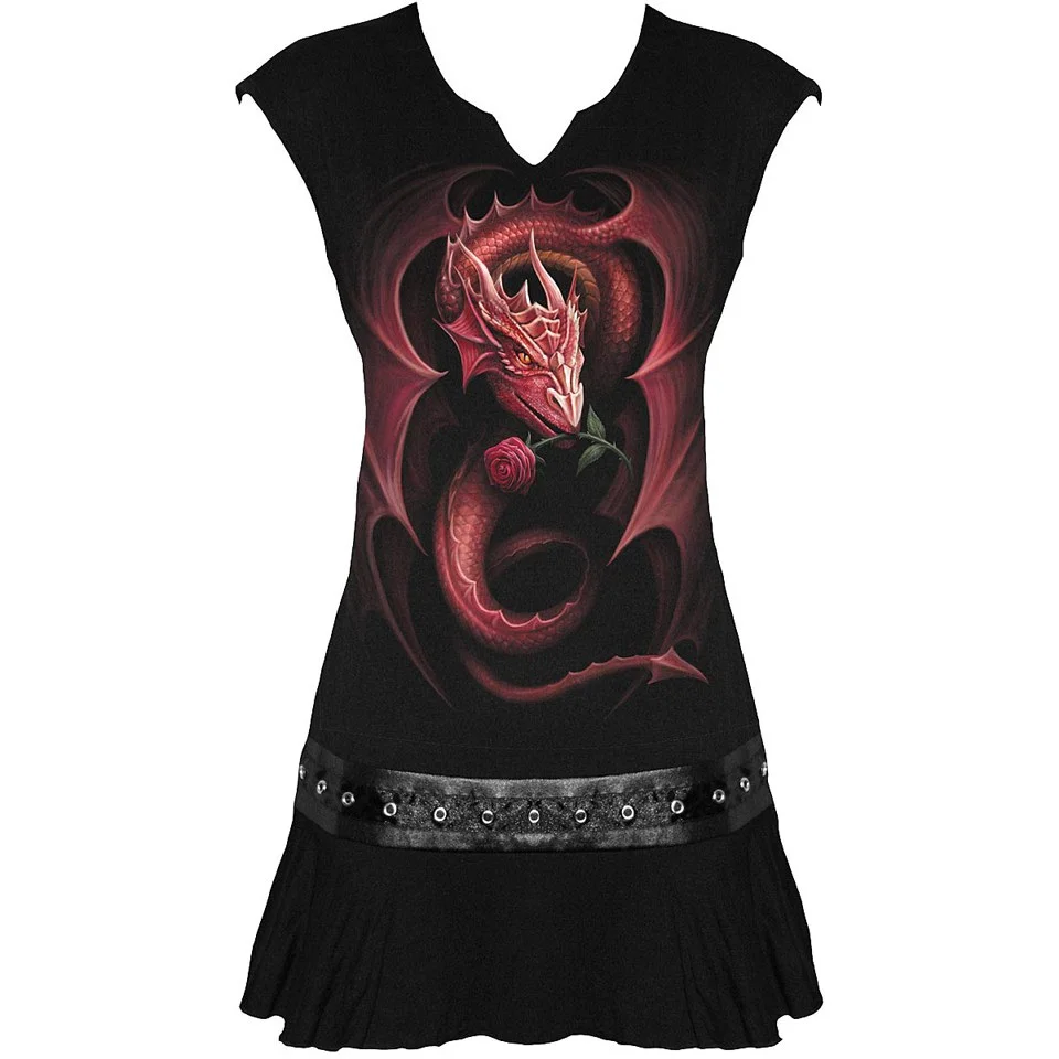 Spiral Women's RED ROSE DRAGON Stud Waist Mini Dress - Black