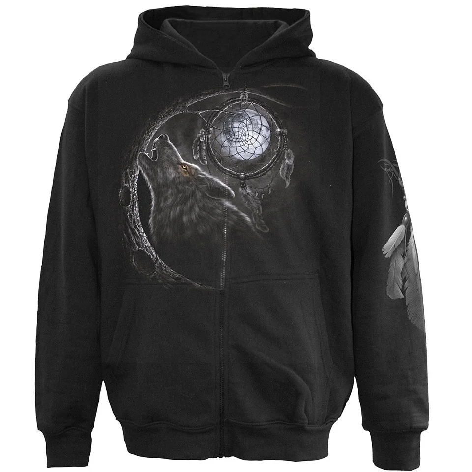 Spiral Men's WOLF DREAMS Full Zip Hoody - Black