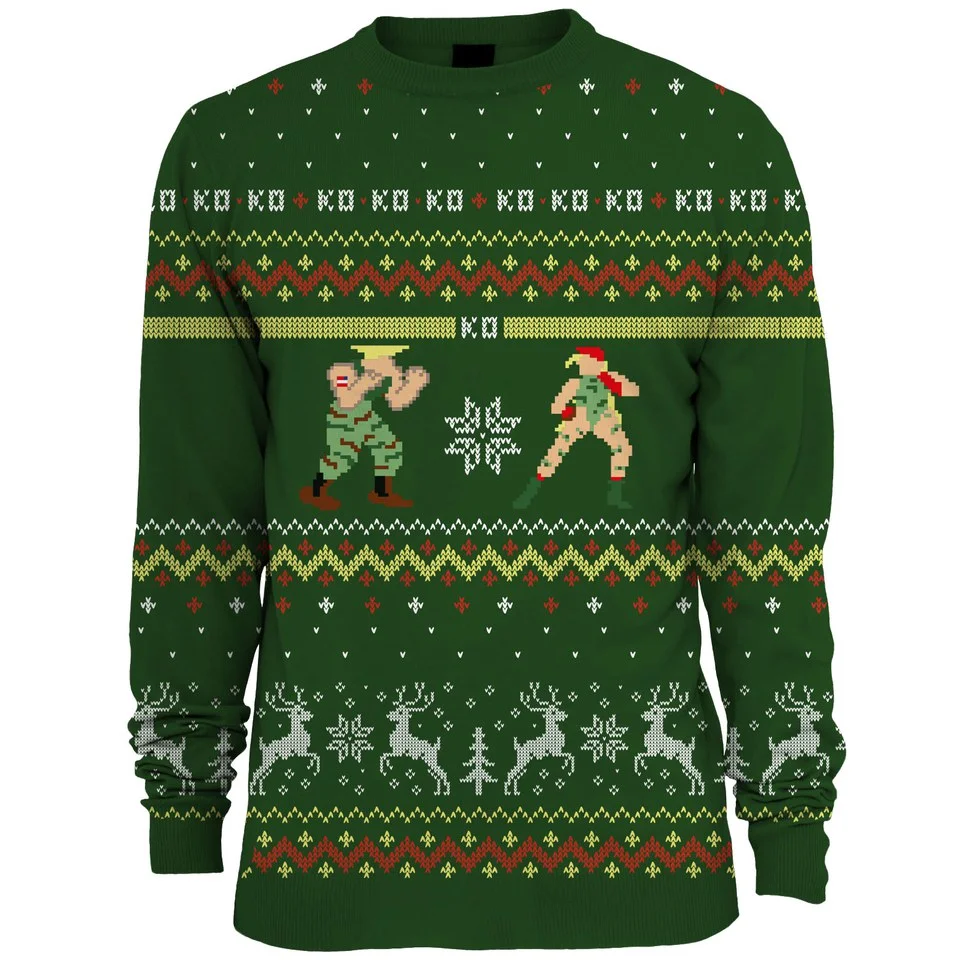 Capcom Street Fighter Guile Vs. Cammy Knitted Christmas Jumper - Green
