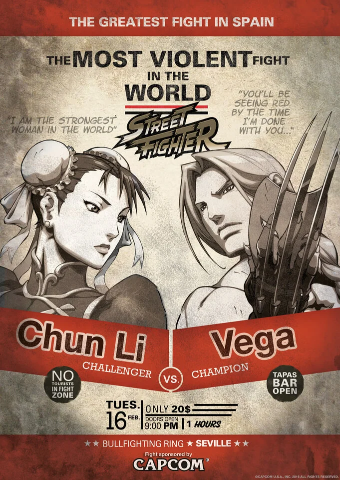 Street Fighter Chun-Li V Vega Art Print - 16.5 x 11.7