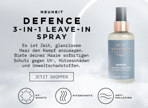 Neuheit! Das 3-in-1 Defence Leave-In-Spray. Es ist Zeit, glanzlosem Haar den Kampf anzusagen. Biete deiner Haare sofortigen Schutz gegen UV-, Hitzeschäden und Umweltschafstoffen.