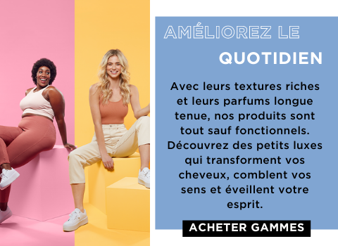 Avec leurs riches textures et leurs parfums durables, nos produits sont tout sauf fonctionnels. Découvrez des petits luxes qui transforment vos cheveux, dorlotent vos sens et éveillent votre esprit.