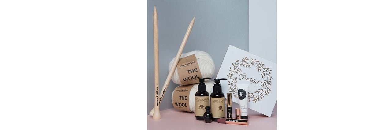 GLOSSYBOX pictured with a We Are Knitters beginners kit