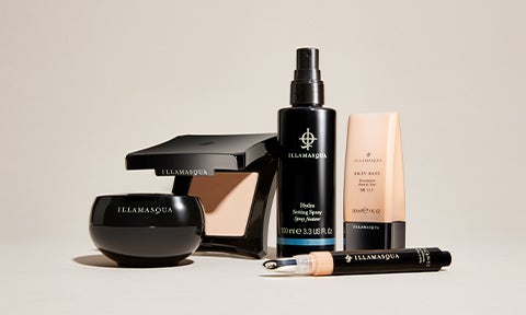 Illamasqua skin base makeup range with foundation, pressed powder and concealer