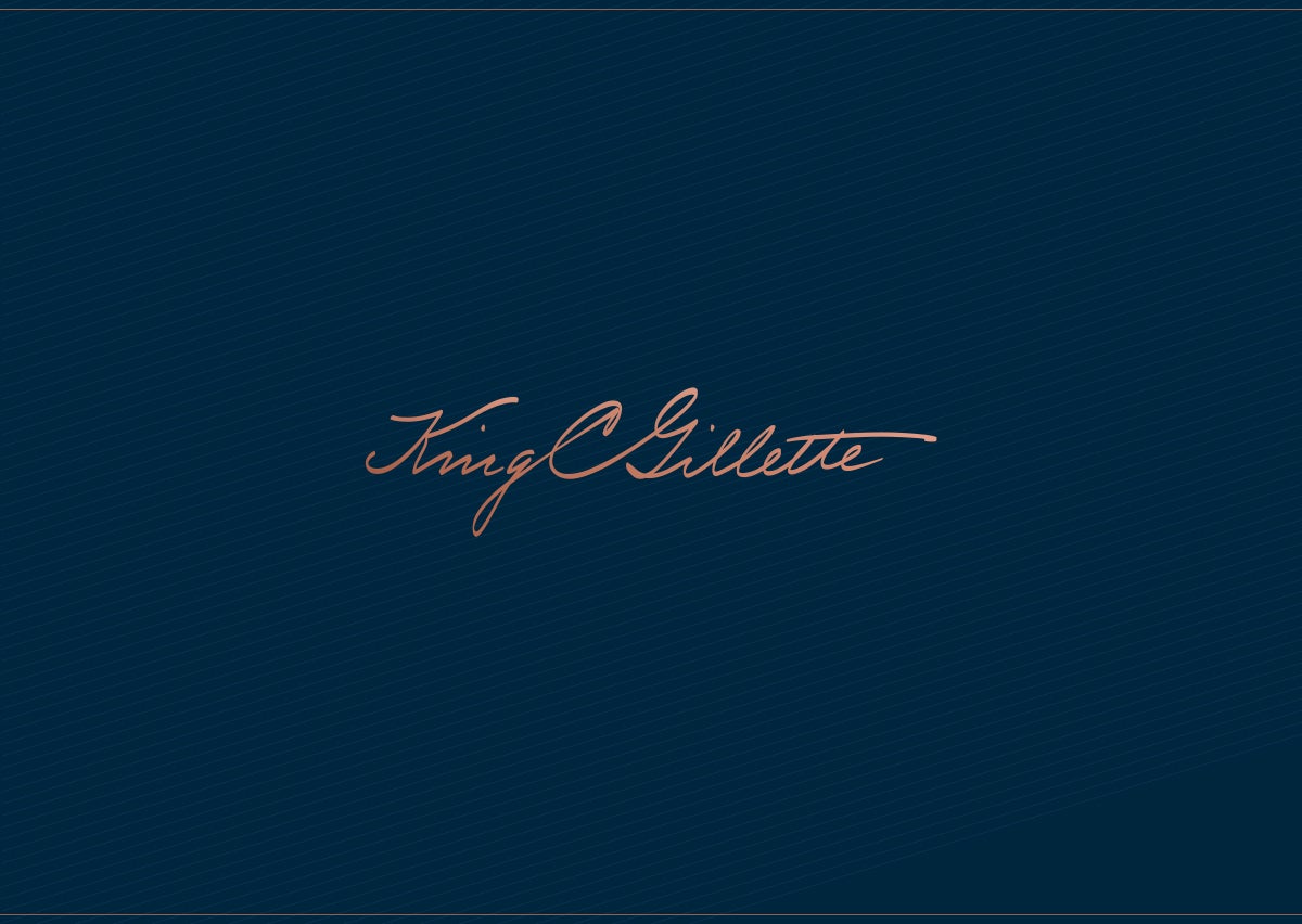 King C. Gillette text on dark blue background