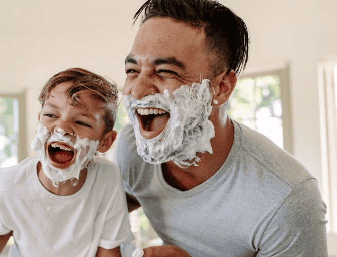 Man and boy with Shaving Gel on face | Gillette UK