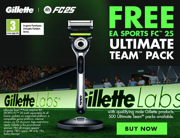 FREE EA SPORTS FC* 25 ULTIMATE TEAM™ PACK with qualifying male Gillette products.
