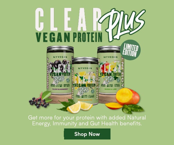 Introducing Clear Vegan Protein with added benefits, available in Energy, Gut & Immunity