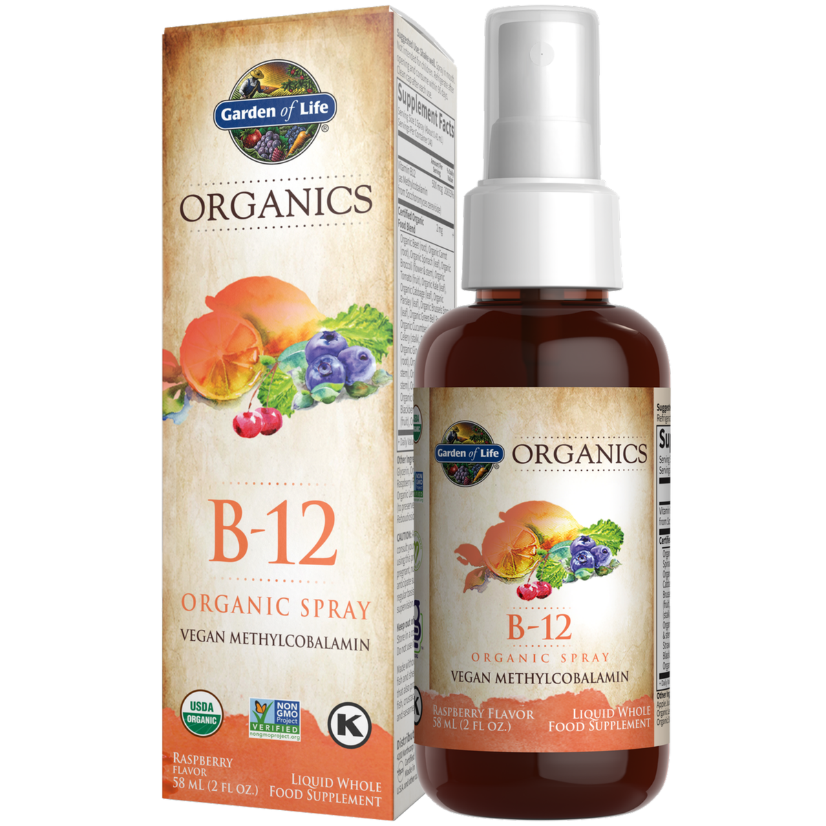 Organic B-12 Spray vor zwei Pflanzen.