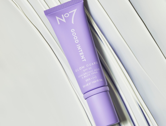 No7 Good Intent Cleansing Balm and Whipped Foam cleanser, falling in front of a ombre gradient background