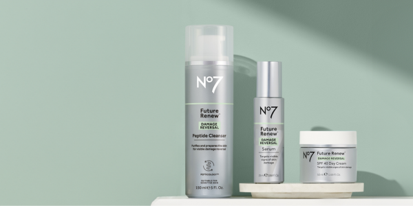 No7 Future Renew products against a teal background