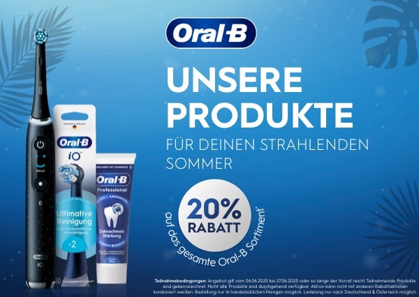 Jetzt 20% auf das gesamte Oral-B Sortiment mit dem Code welcomesummer20